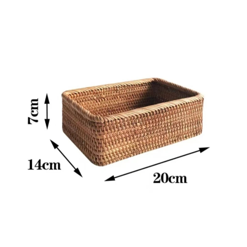 Rattan Storage Basket for Home Decor Snack Handmade Woven Nesting Baskets Wicker Storage Box Kitchen Table Household Supplies