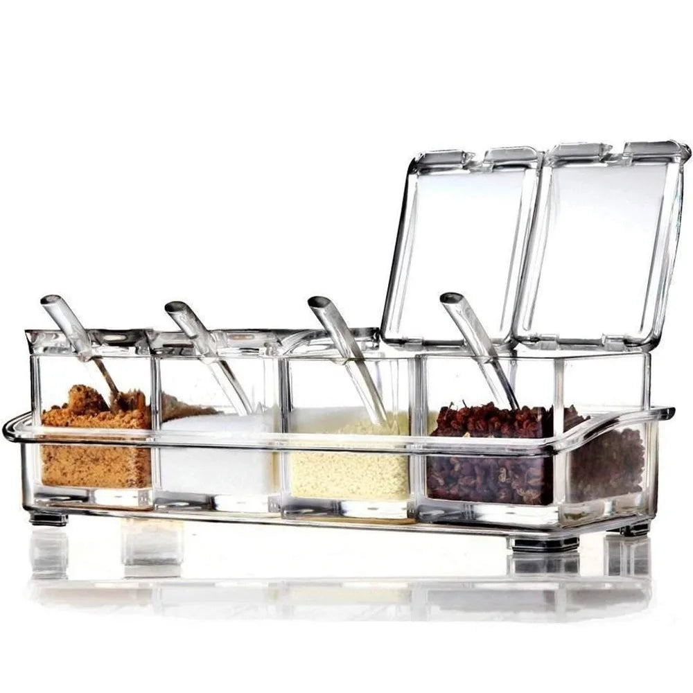 KitchenSeasoning Box Set Clear Crystal SeasoningStorage Container Seasoning Bottle with Lid andSpoon KitchenSeasoning Tool