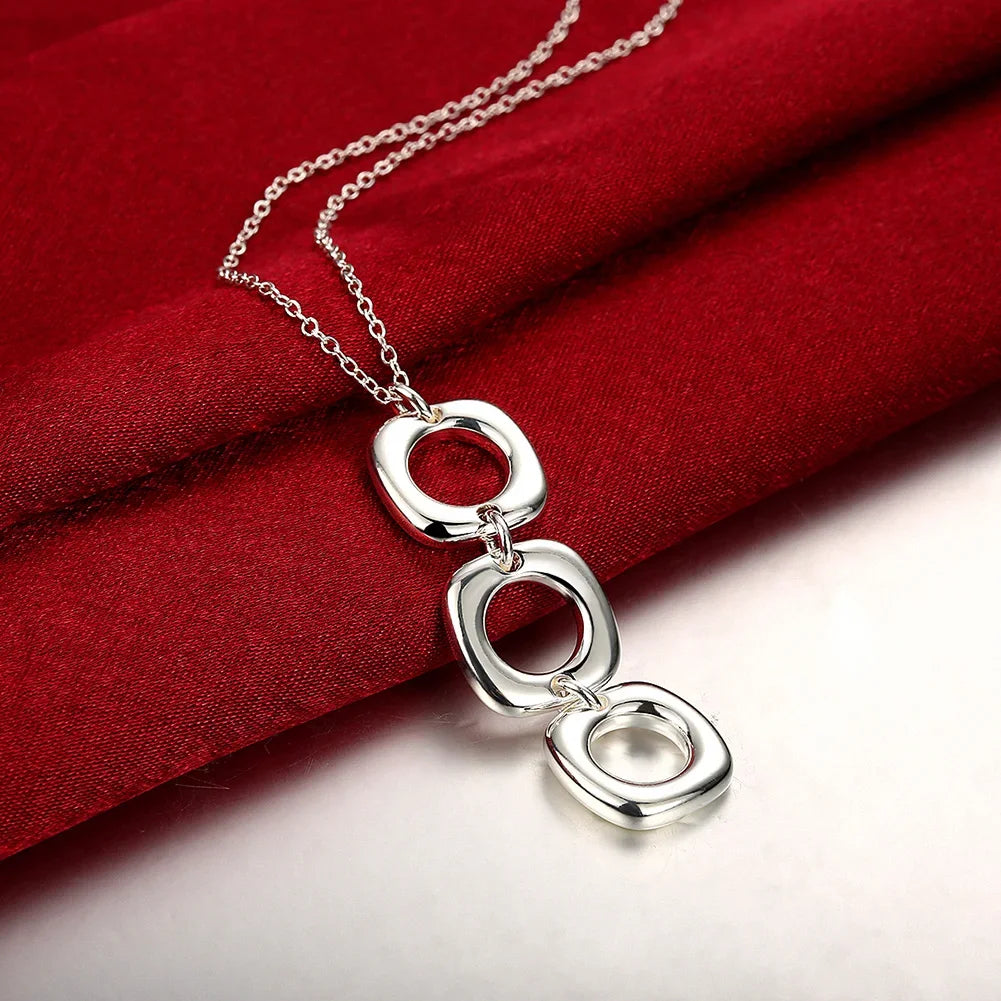 Korean Fashion 925 Sterling Silver Charms Three Square Pendant Necklace For Women Man Gifts Trend Party Streetwear Jewelry