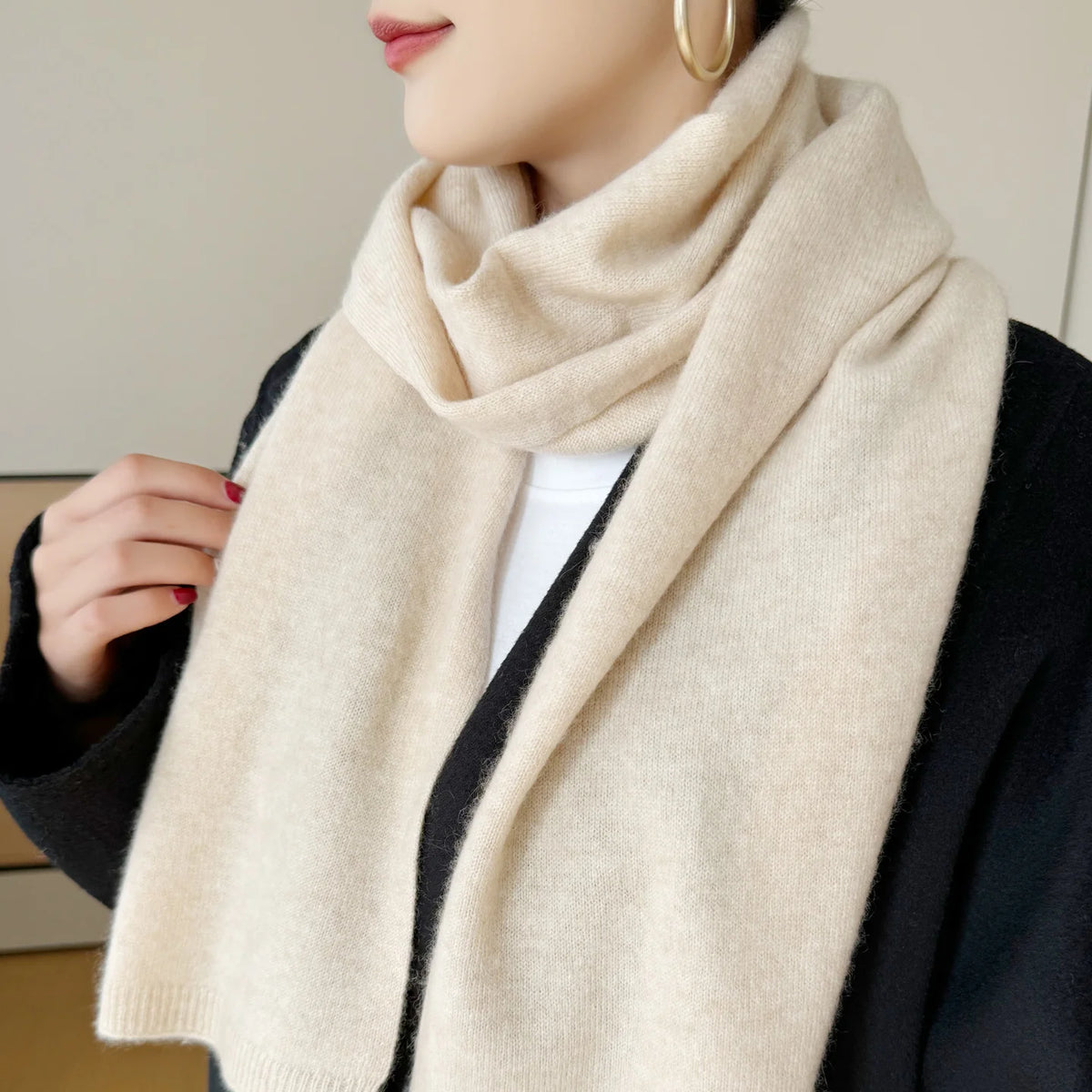Soft 100% Cashmere Scarf for Autumn and Winter, Women's Knitted Warm Neck Protection Scarf 160*25CM