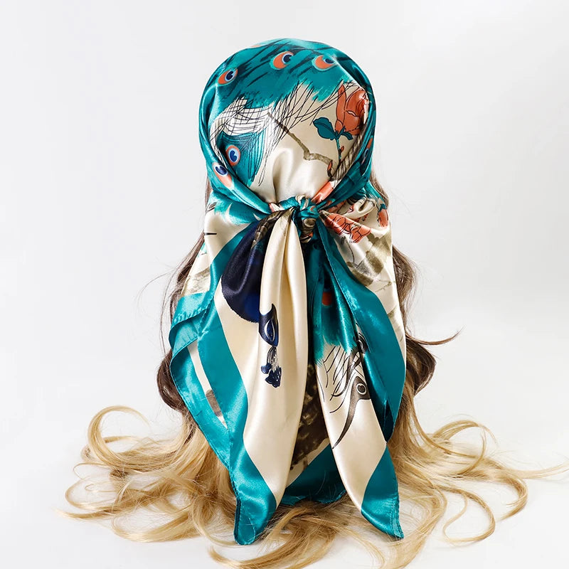 Luxury Brand Silk Satin Square Scarf Women Hijab Bandana Muslim Headscarves Shawl Wrap Ladies Headband Neckerchief Foulard 90cm