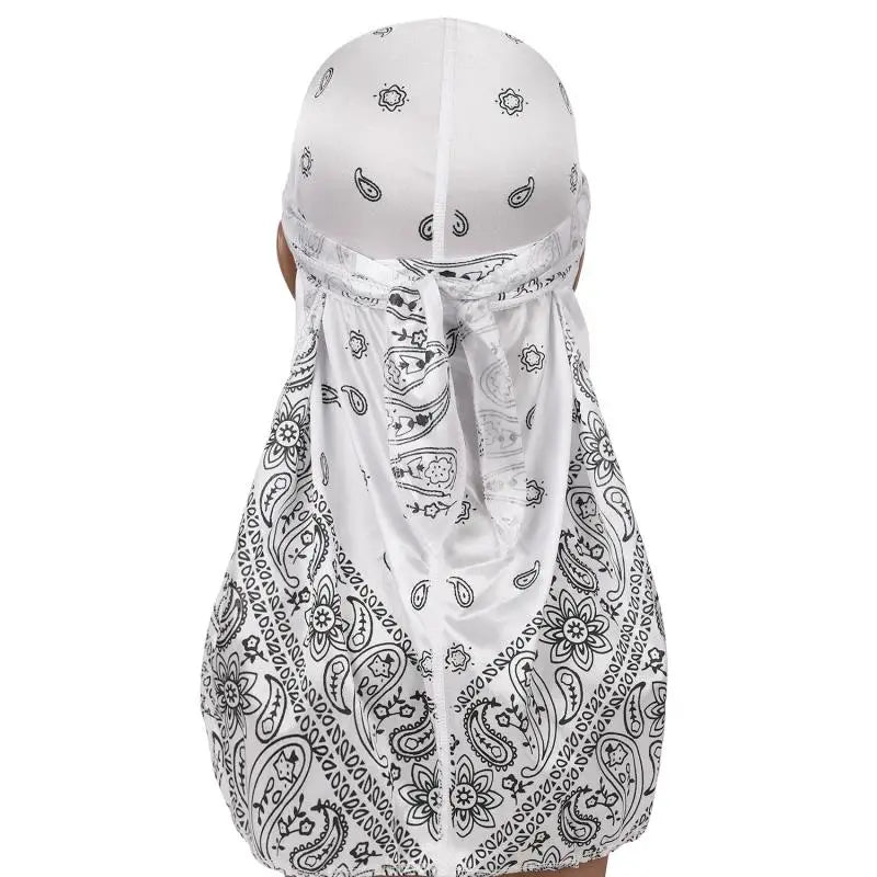 Satin Floral Printed Headband Scarves for Women Hair Accessories Mens Doo Rag Durag Long Tail Cap Bandana Turban Unisex Headwear