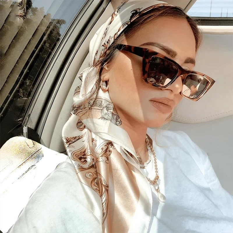 Luxury Brand Silk Satin Square Scarf Women Hijab Bandana Muslim Headscarves Shawl Wrap Ladies Headband Neckerchief Foulard 90cm
