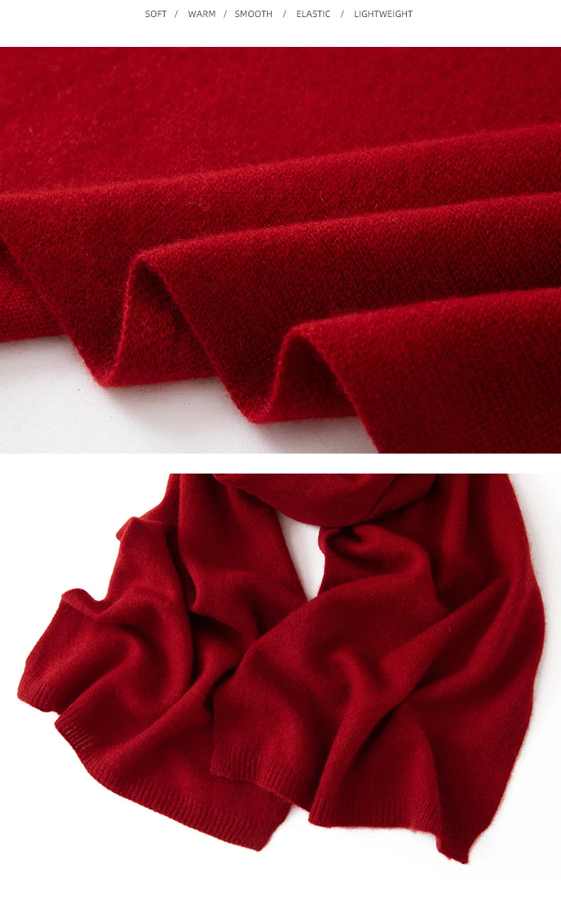 Soft 100% Cashmere Scarf for Autumn and Winter, Women's Knitted Warm Neck Protection Scarf 160*25CM