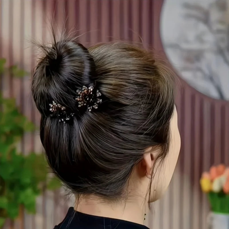 4Pcs Mini Flowers Diamonds Half-Tied Hair Clips High-End Back-Of-Head Bun Hair Claw Clip for Women Headwear Gifts Hair Accessory