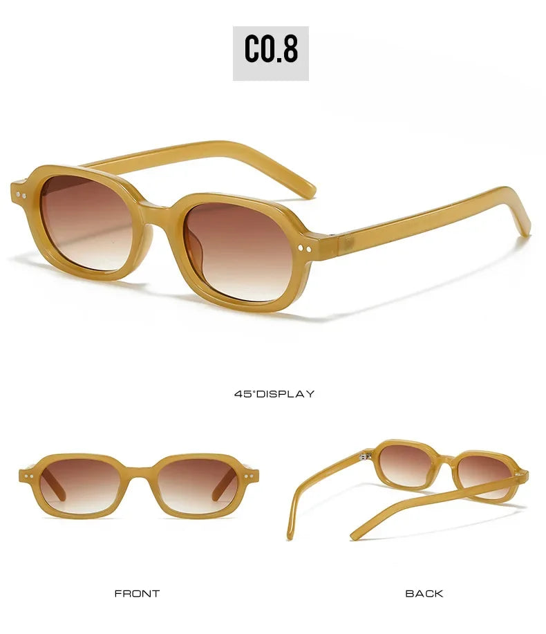 SO&EI Retro Small Oval Sunglasses Women Shades UV400 Fashion Rivets Men Jelly Color Gradient Punk Sun Glasses
