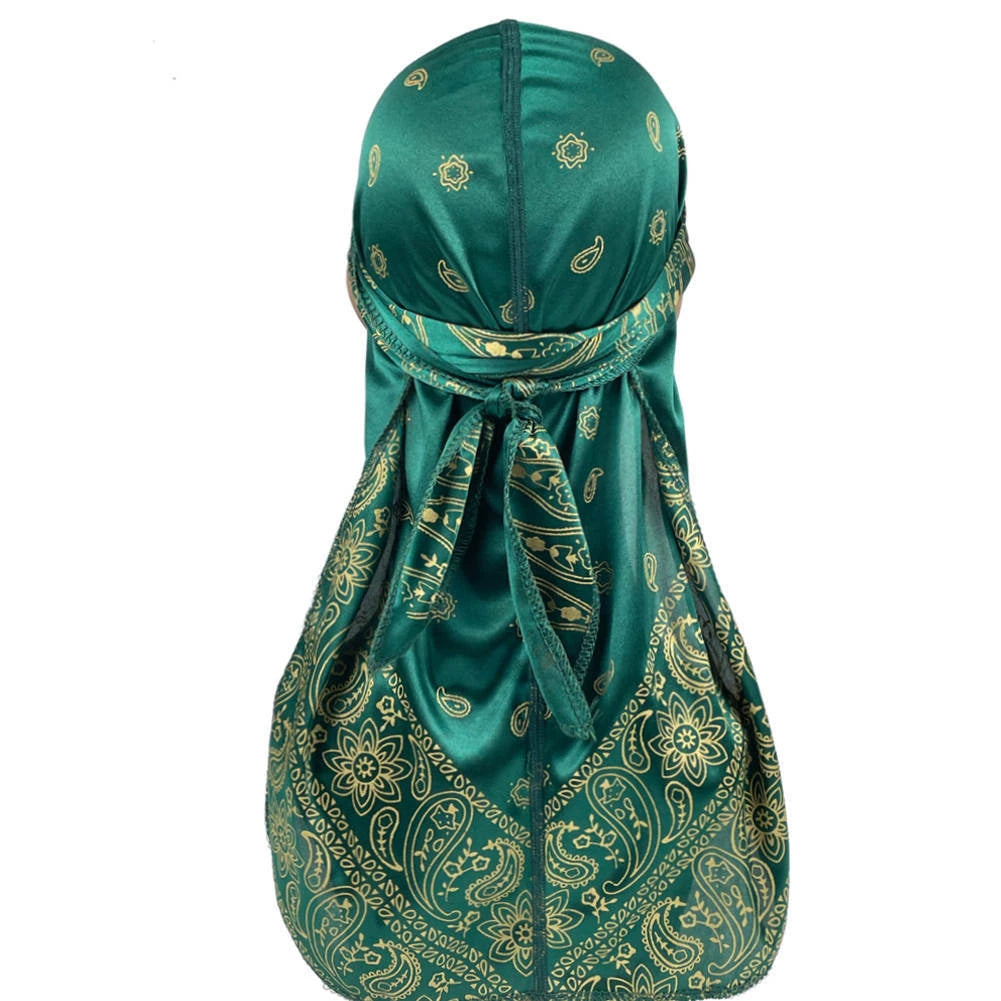 Satin Floral Printed Headband Scarves for Women Hair Accessories Mens Doo Rag Durag Long Tail Cap Bandana Turban Unisex Headwear
