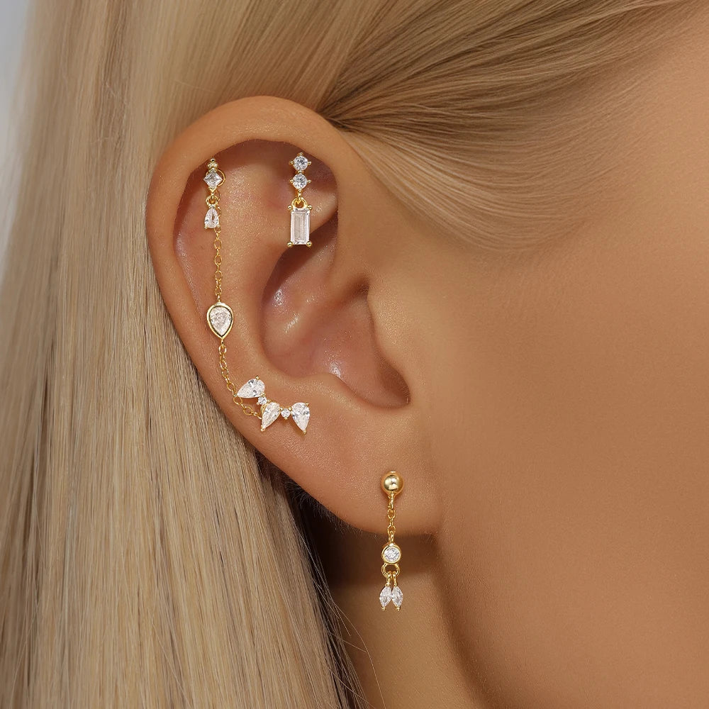 CANNER Pendientes Plata 925 Piercing Stud Earrings For Women Cubic Zirconia 925 Sterling Silver Cartilage Earring Jewerly 1pc
