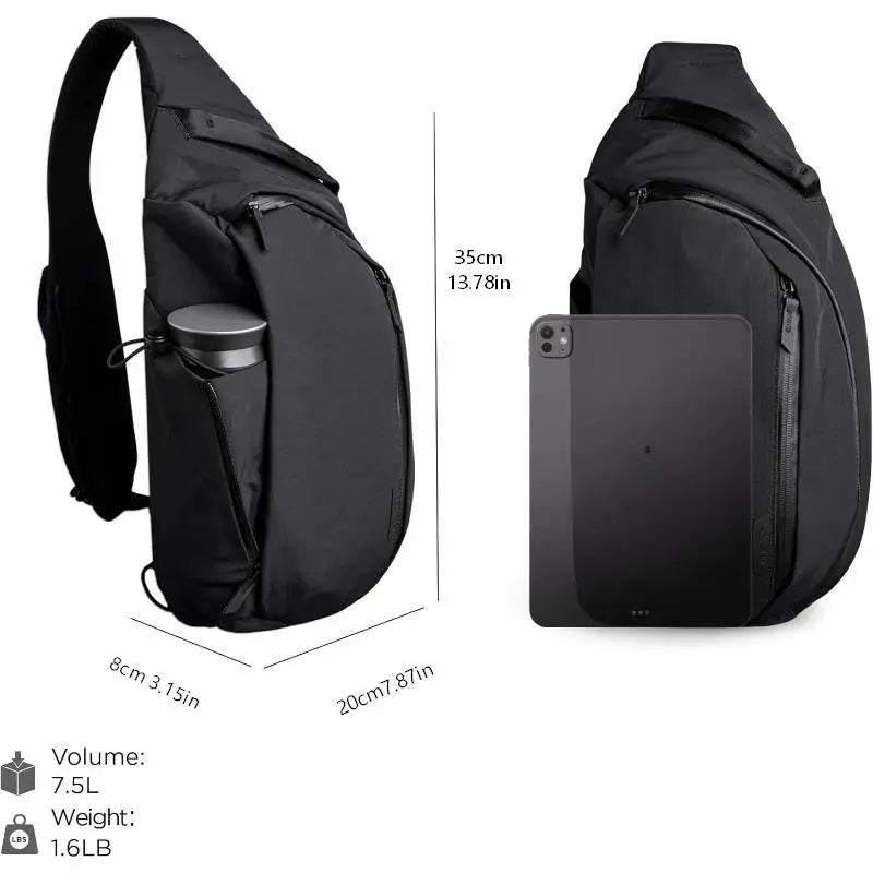 Right Shoulder Chest Bag 7.5L - Crossbody Bag, Sling Backpack - Fits 11' Tablet - Single Shoulder Water Bottle Pocket