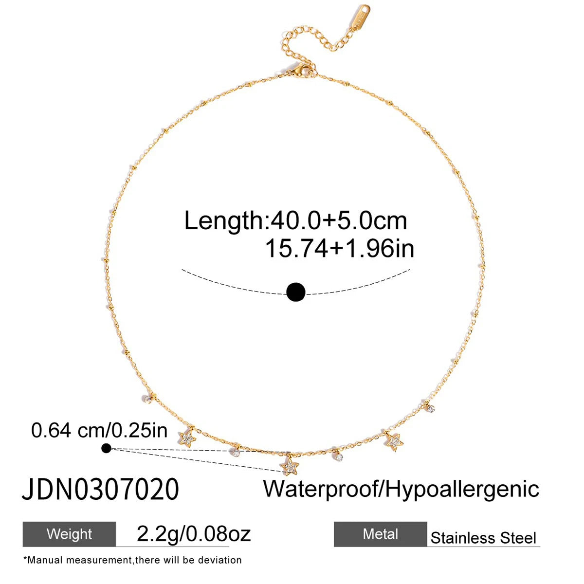 Uworld Simple Classic 18K Gold Color Plated Stainless Steel White Water Rhinestone Lightning Pendant Necklace Stackable Chain Ne