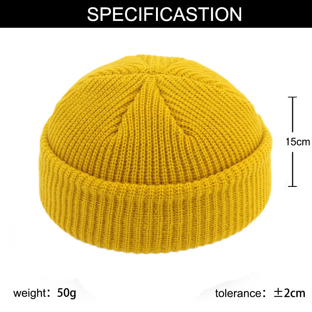 Beanie Knit Hats Fashion Men Boy Skullcap Sailor Caps Cuffs Retro Navy Short Hat Solid Color Unisex Winter Warm Cap Roll-up Edge