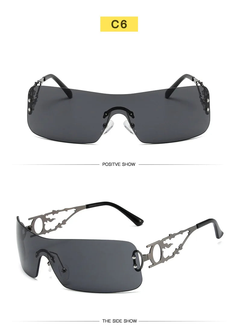 New Fashion Rimless Y2K Sunglasses Women Men 2026 High Quality Trending Product Rave Party Festival Oculos De Sol UV400