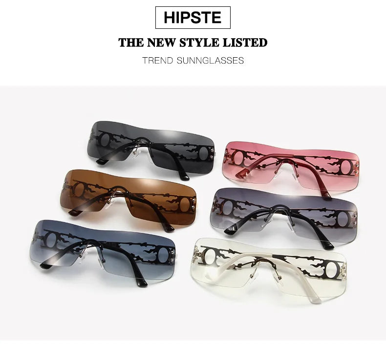 New Fashion Rimless Y2K Sunglasses Women Men 2026 High Quality Trending Product Rave Party Festival Oculos De Sol UV400