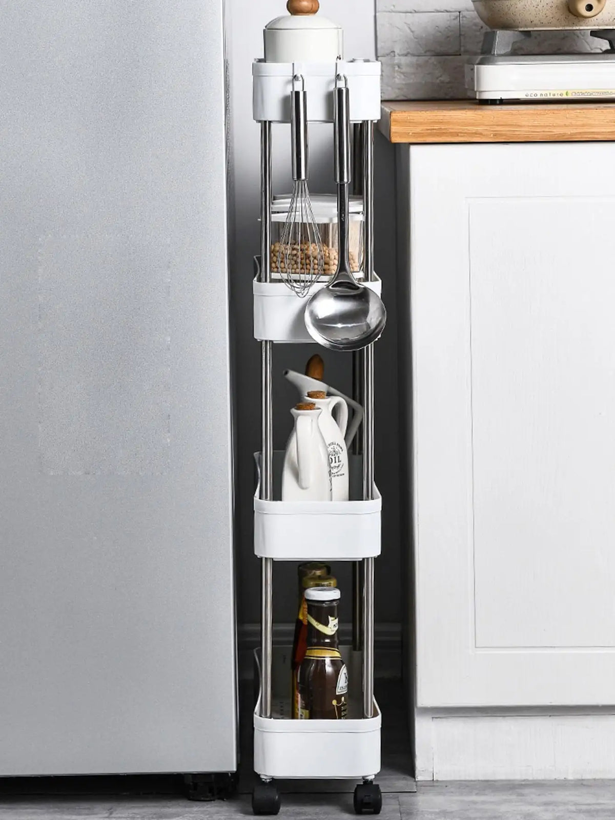 1pcs 3/4 Tier Rolling Utility Cart Storage Shelf Movable Gap Storage Rack Kitchen Bathroom Slim Slide Organizer Shelf Livingroom