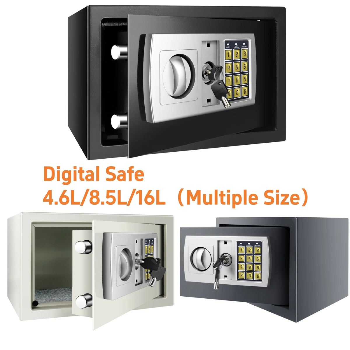 Safe Box Digital Security Steel Case with Electronic Password & Key for Home,Office (4.6/8.5/16L,Black/Grey/White)