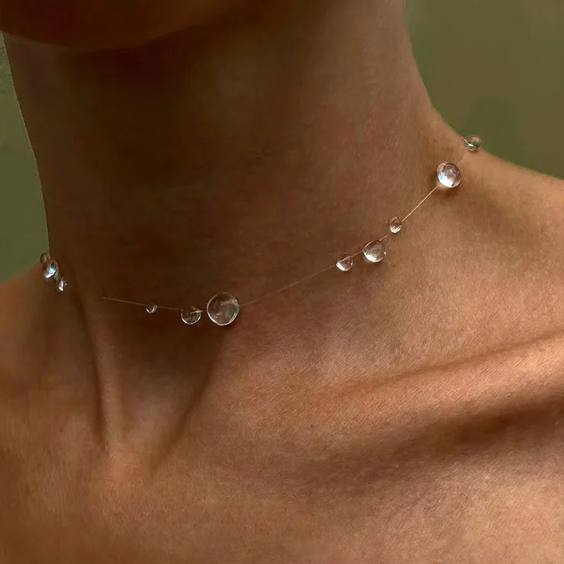 Ins Simulation Water Drop Clear Dewdrop Series Necklace Handmade Glue Dripped Fashion Jewelry Women Niche Gifts Friends