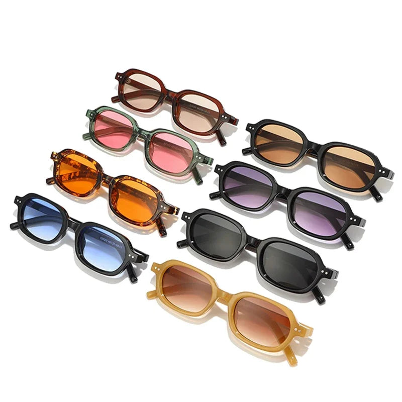 SO&EI Retro Small Oval Sunglasses Women Shades UV400 Fashion Rivets Men Jelly Color Gradient Punk Sun Glasses