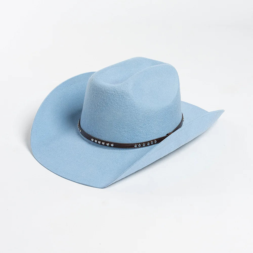 USPOP Autumn Winter Western Cowboy Hat Unisex Casual Studded Wool Felt Hat with Belt  Large Size Fedora Available in Sizes S-XL