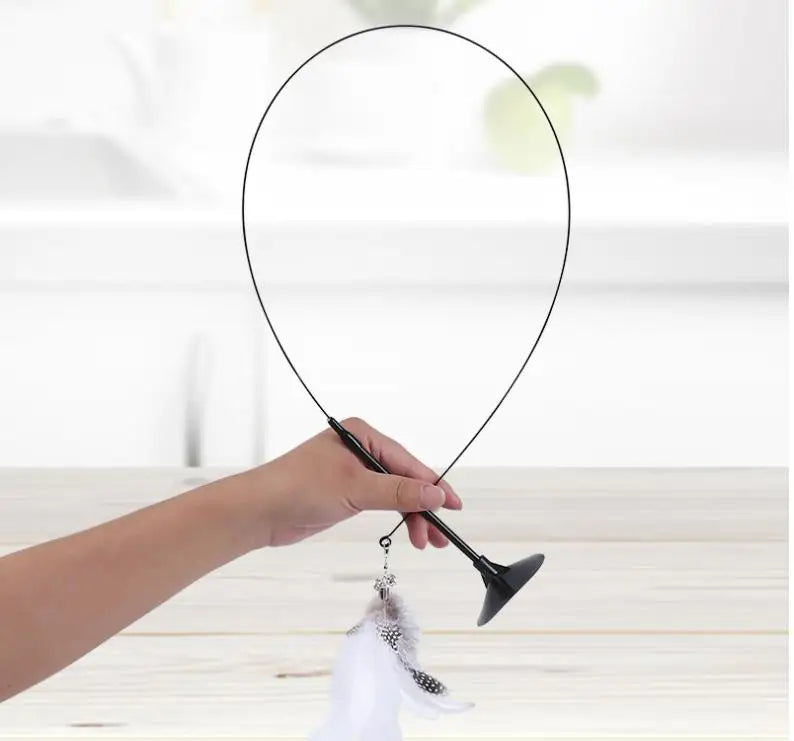 Cat Toys Interactive Cat Toy Steel Wire Feather Toys for Cats Stick Suction Cup Feather Cats Toy with Bell Teaser Pet Products