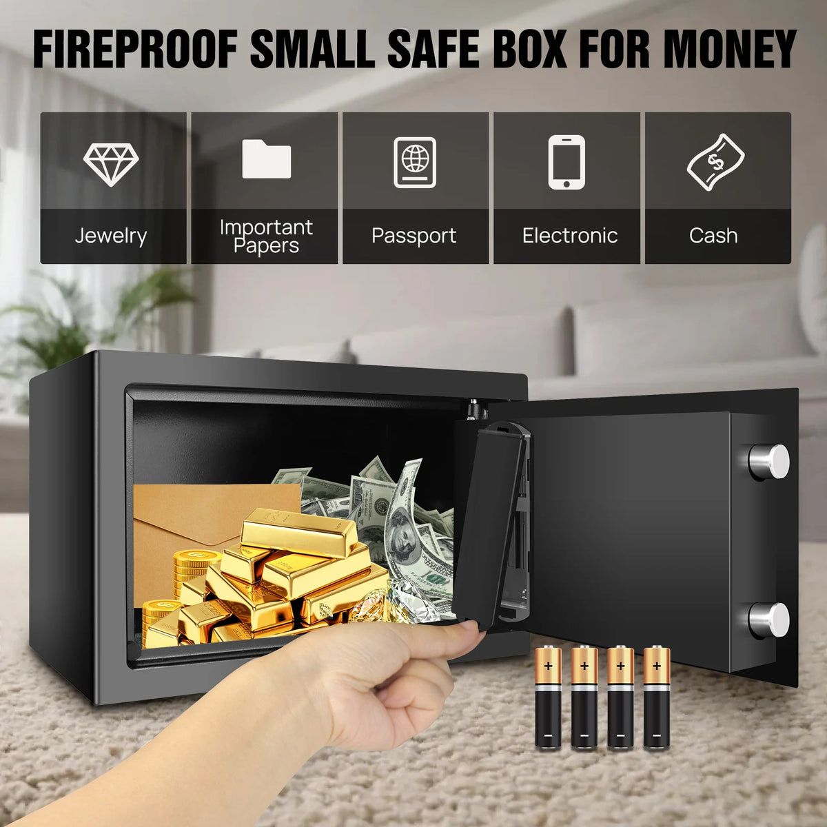 Safe Box Digital Security Steel Case with Electronic Password & Key for Home,Office (4.6/8.5/16L,Black/Grey/White)