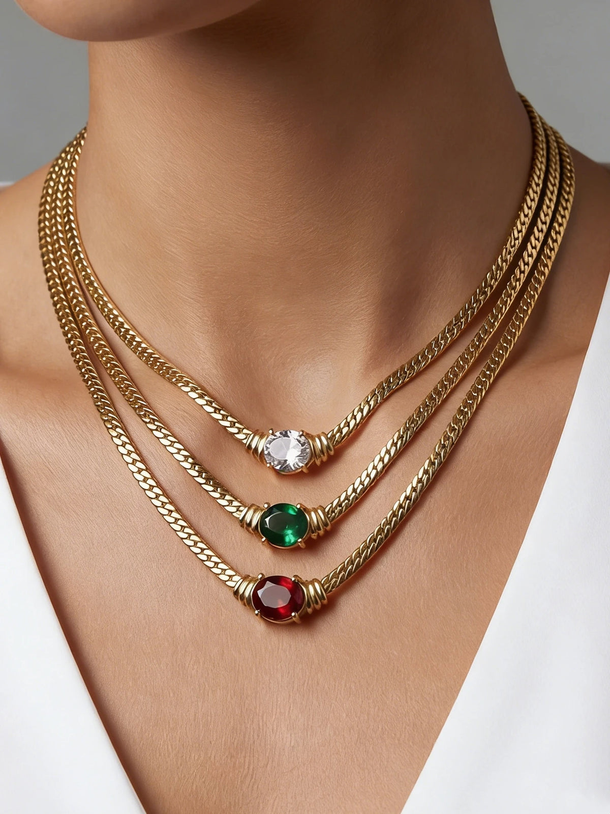 Women Luxury Jewelry Egg Shape Gemstone Necklace Stainless Steel Necklace for Women