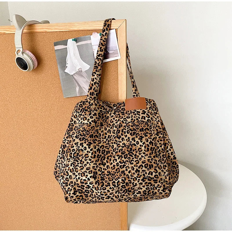 Vintage Leopard Print Women's Handbag Fashion Large Capacity Leopard Print Canvas Bag Underarm Bag Large Shopping Bag Women' Bag