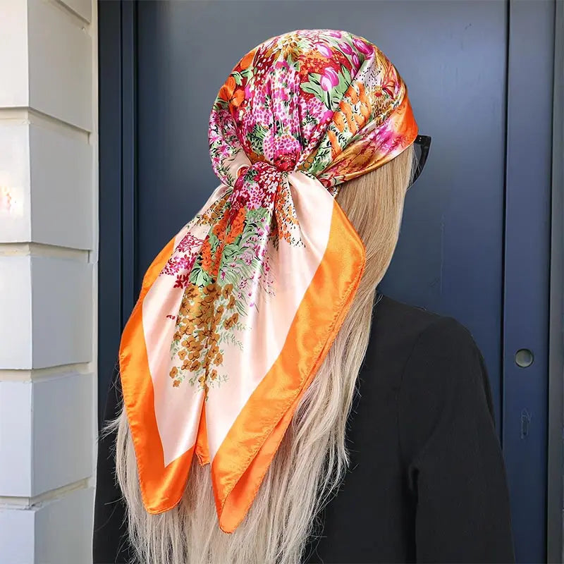 Luxury Brand Silk Satin Square Scarf Women Hijab Bandana Muslim Headscarves Shawl Wrap Ladies Headband Neckerchief Foulard 90cm