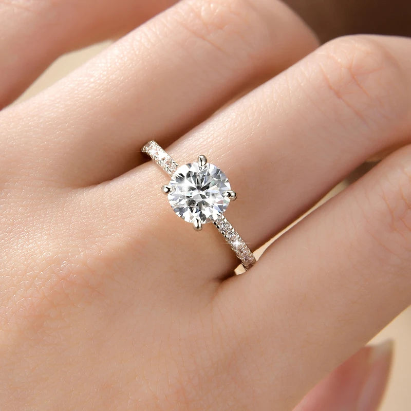 IOGOU Classic 8mm 2.0CT D Moissanite Ring 14k Gold Filled Engagement Wedding Rings for Women Finger Jewelry with GRA Certificate
