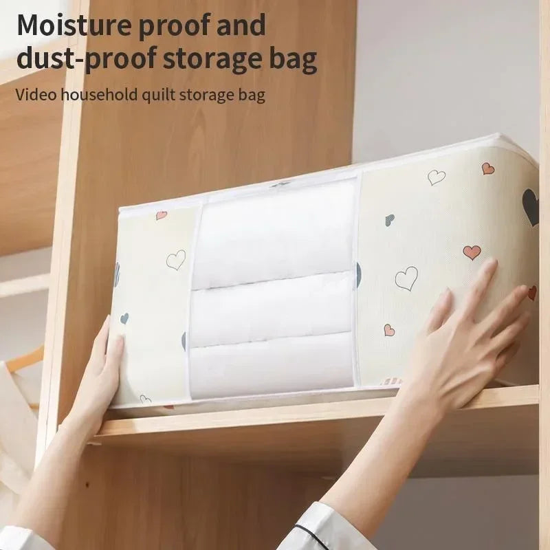50/70L Foldable Large Capacity Clothes Quilt Storage Bag Moisture Dust Proof Organizer with Zipper for Home Closet Storage