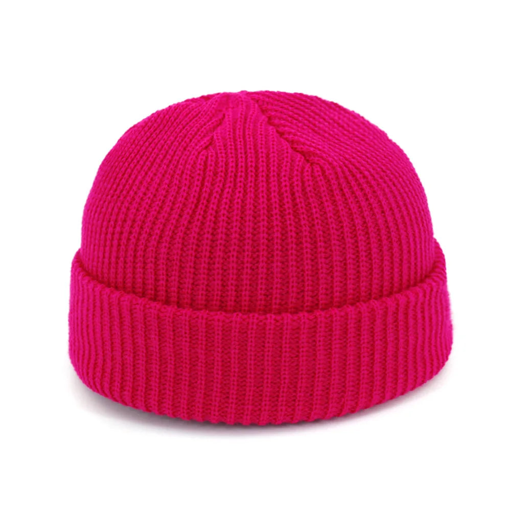 Beanie Knit Hats Fashion Men Boy Skullcap Sailor Caps Cuffs Retro Navy Short Hat Solid Color Unisex Winter Warm Cap Roll-up Edge