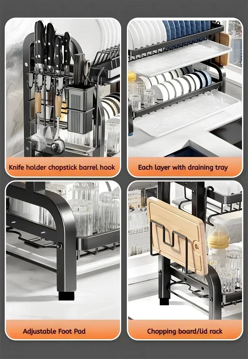 Kitchen dish storage rack, cabinets layered drain rack, tableware, tableware, countertops, sorting storage shelves