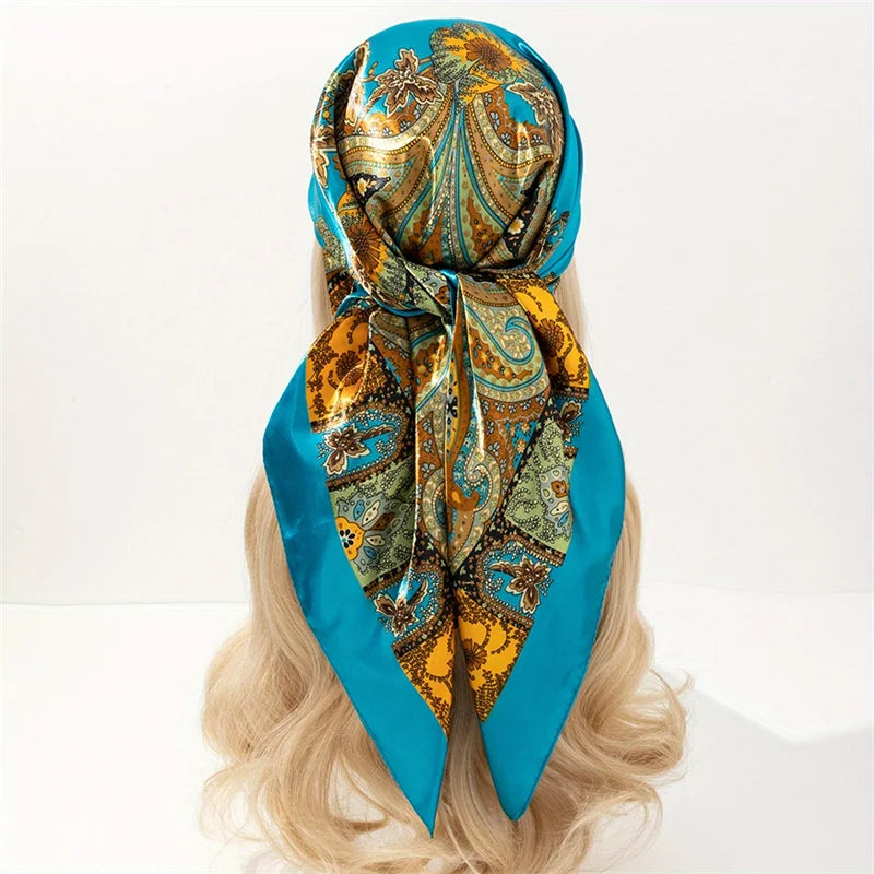 Luxury Brand Silk Satin Square Scarf Women Hijab Bandana Muslim Headscarves Shawl Wrap Ladies Headband Neckerchief Foulard 90cm
