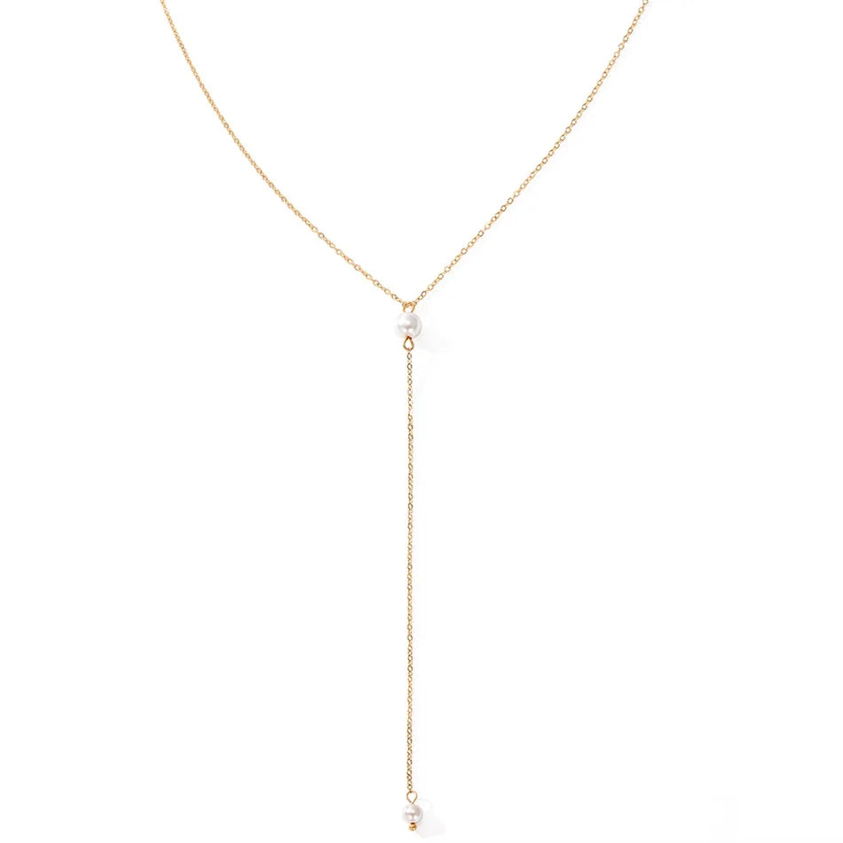 316L Stainless Steel Fashion Golden Color Chain Jewelry Necklace For Women Imitation Pearl Beads Pendant Gifts Jewelry Wholesale