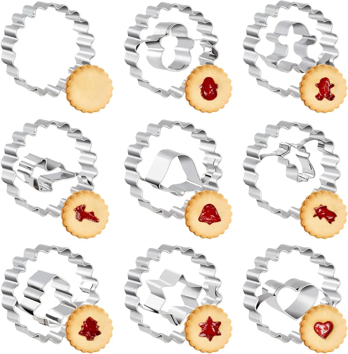 9PCS Jam Cookie Cutter Set Food Grade Moon Star Heart Flower Easy Clean Molds for Fondant Biscuit Pastry Home Baking