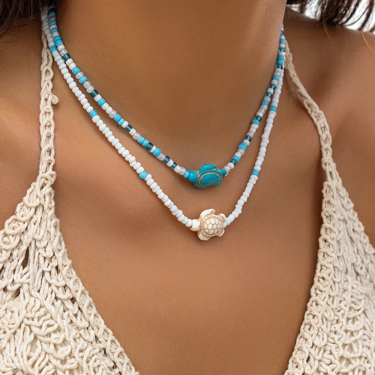 Layered Small Seed Beads Chains with Starfish Turtle Choker Necklace for Women Trendy Collar on Neck 2023 Fashion Jewelry Female