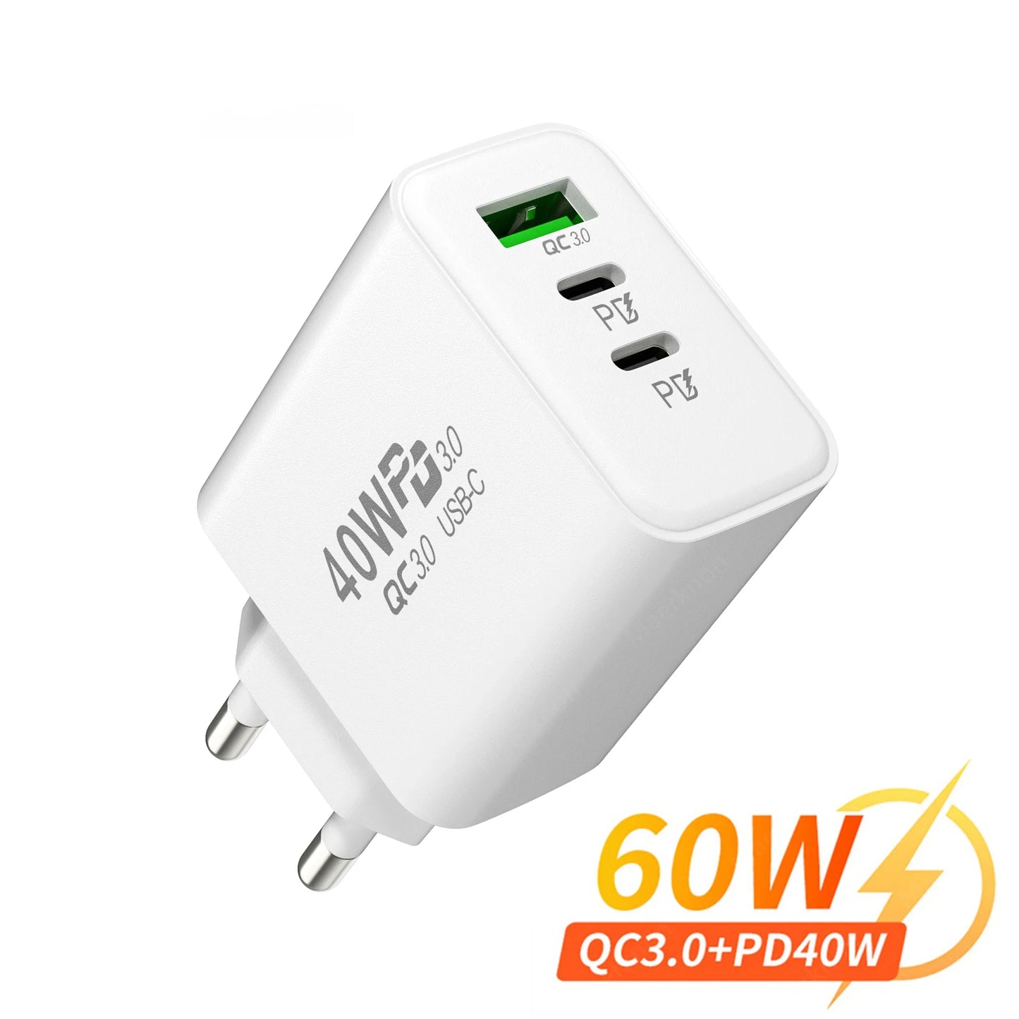 PD 60W Fast USB Charge Charger 3Ports EU/US Plug Wall Charger Adapter For iPhone 14 13 Xiaomi Huawei Samsung USB C Phone Charger