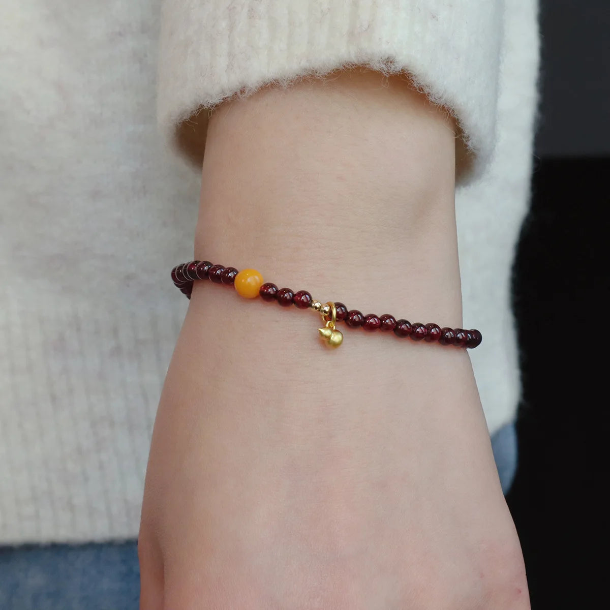 2026 3MM Garnet Bracelet with Aqua Jade & Agate, Gold Plated Stackable Beaded Bracelets for Women, Healing Crystal Gift 1420