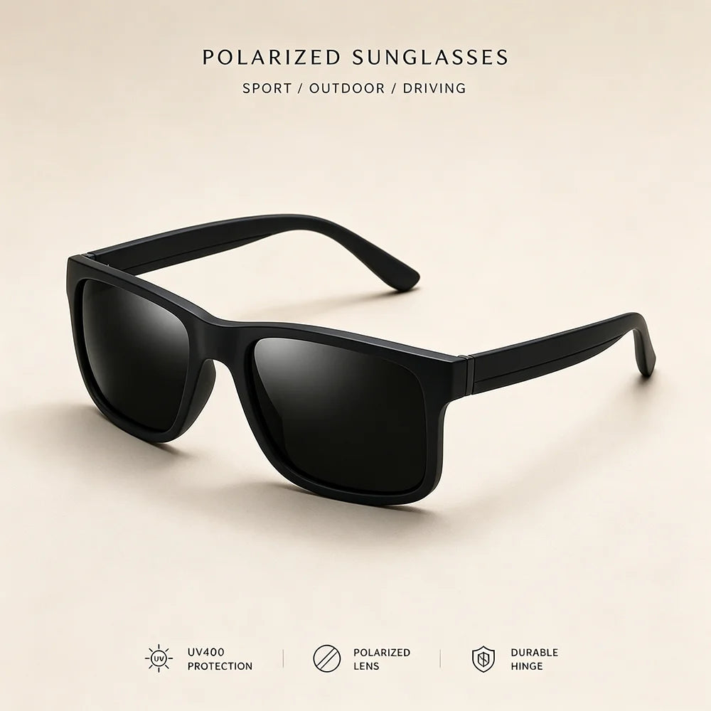 Matte Polarized Sunglasses Men Women UV400 Square Driving Sun Glasses Outdoor Sport Fishing Travel Eyewear Durable Hinge