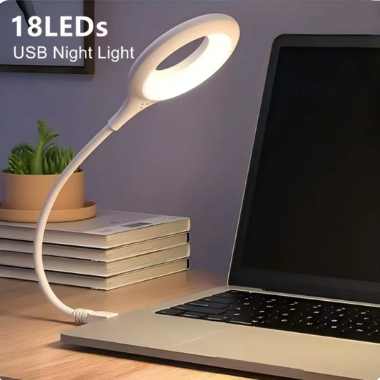 White USB night light desk lamp with flexible gooseneck and oval LED head