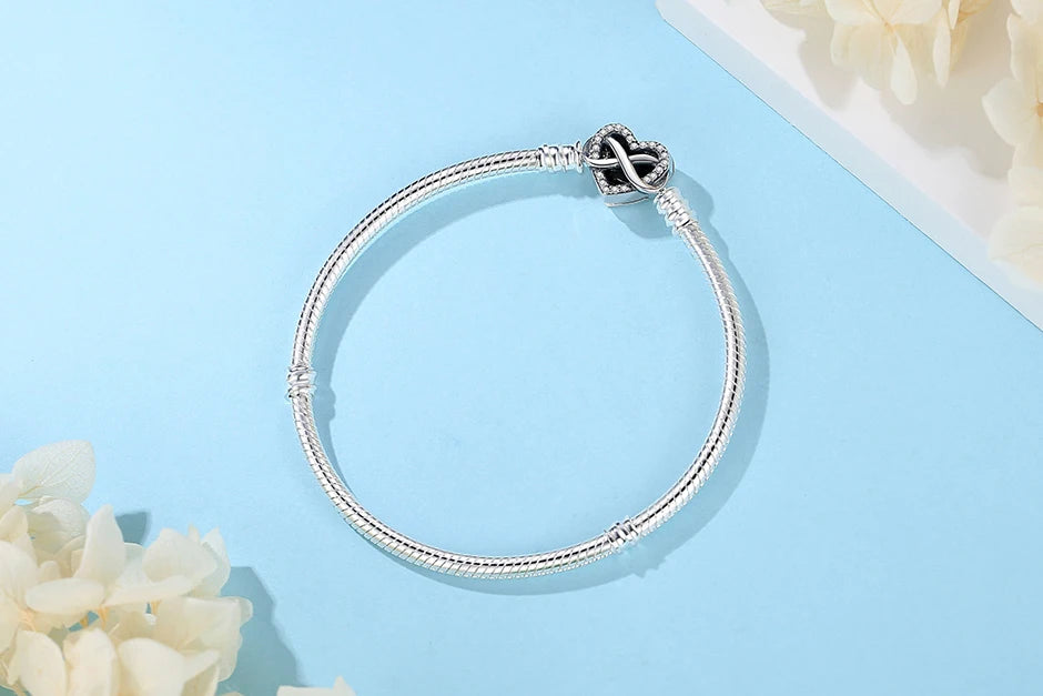 Original 925 Sterling Silver Bracelets Bangles Love Heart Clip Charms Beads Snake Chains For Women Rose Gold DIY Luxury Jewelry