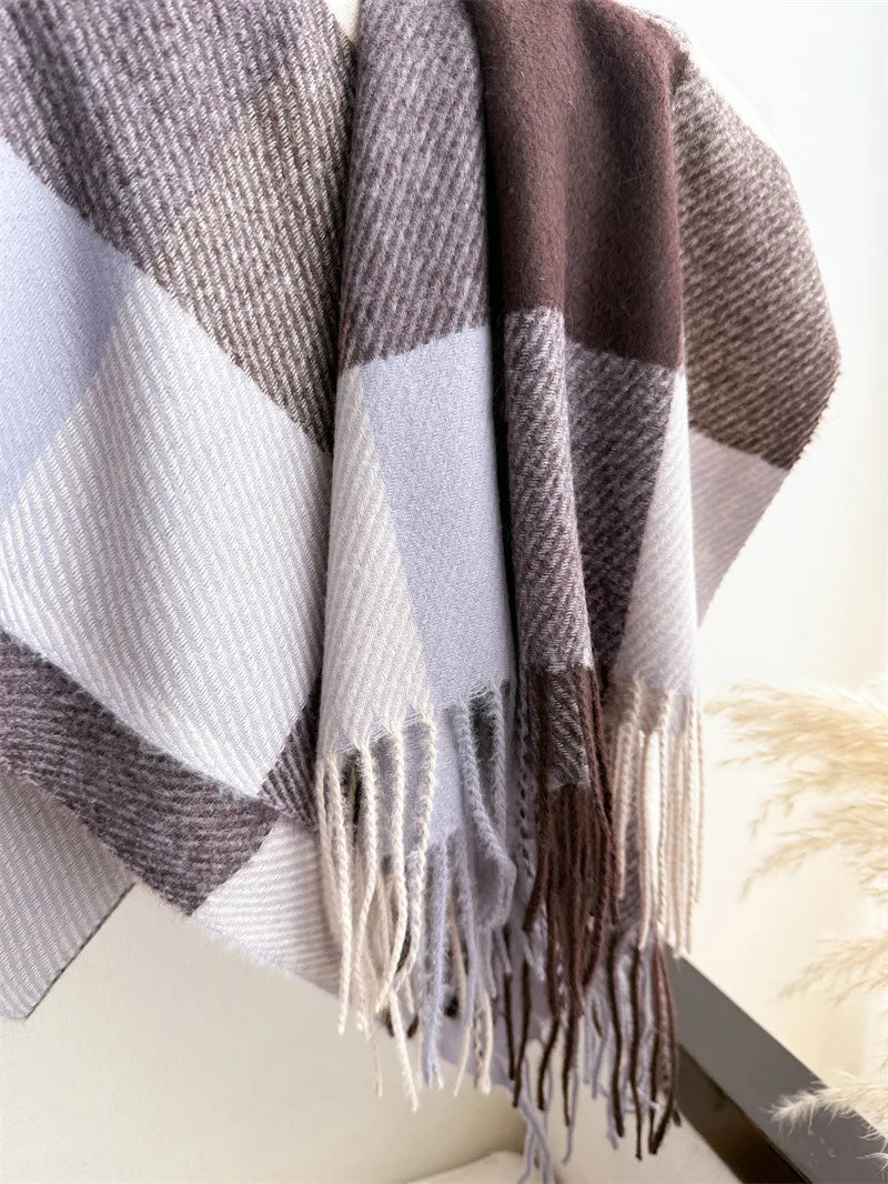 Luxury Brand Plaid Scarf Autumn Winter Women Warm Neckerchief Pashmina Lady Shawls and Wraps Casual Lattice Tassel Scarves