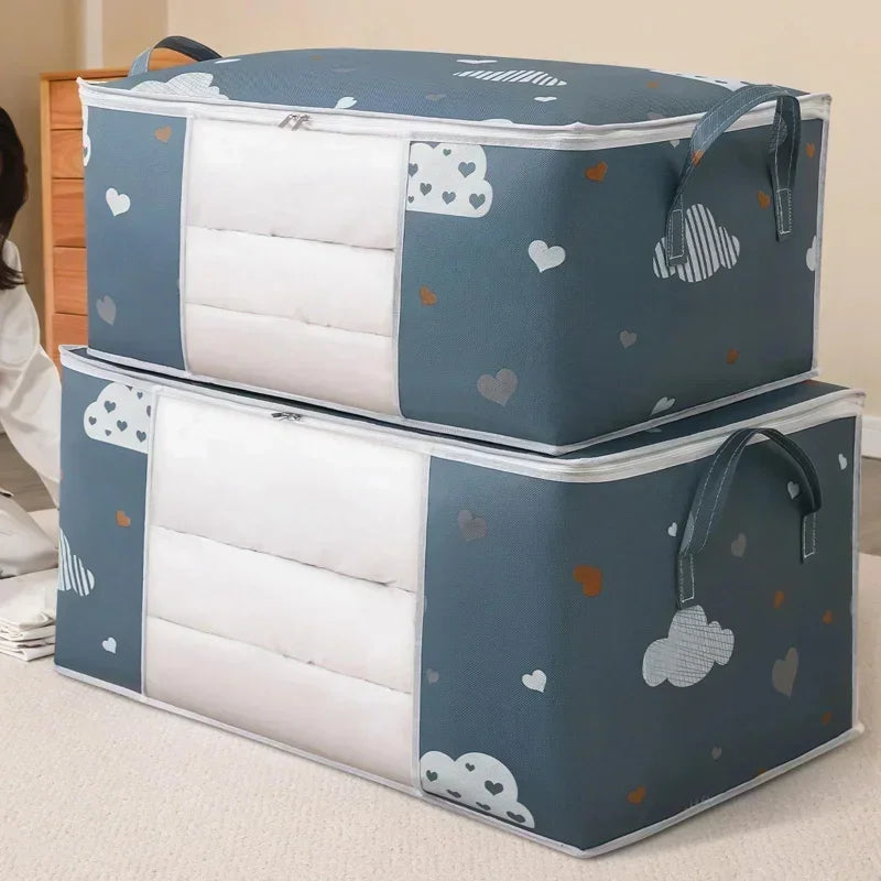 50/70L Foldable Large Capacity Clothes Quilt Storage Bag Moisture Dust Proof Organizer with Zipper for Home Closet Storage