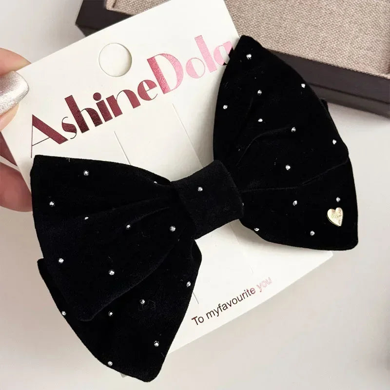 1/2Pc Red Velvet Bow Hair Pins Alloy Heart Hair Clips for Kids Girls Pompom Barrettes Ponytail Holder Headwear Accessories