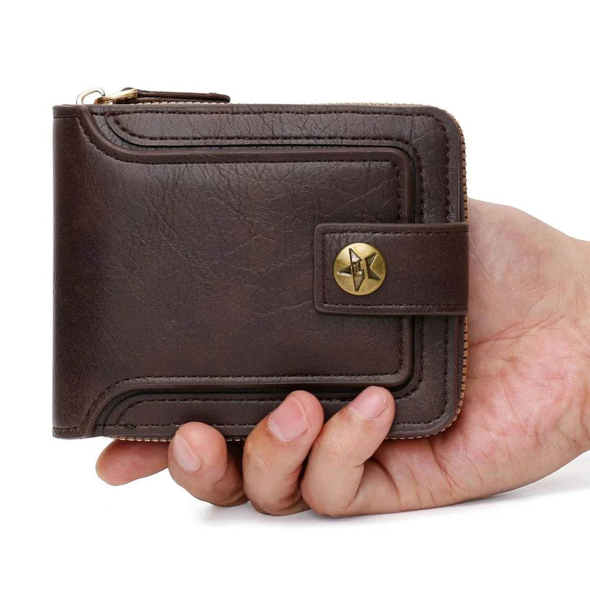 Short Horizontal Zipper Coin Pocket Tri-fold Card Case Purse Billetera Hombre Vintage Men High Quality PU Leather Small Wallet
