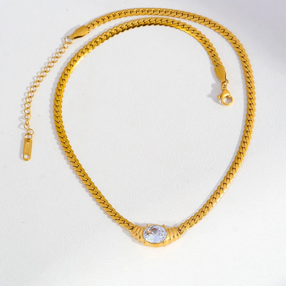 Women Luxury Jewelry Egg Shape Gemstone Necklace Stainless Steel Necklace for Women