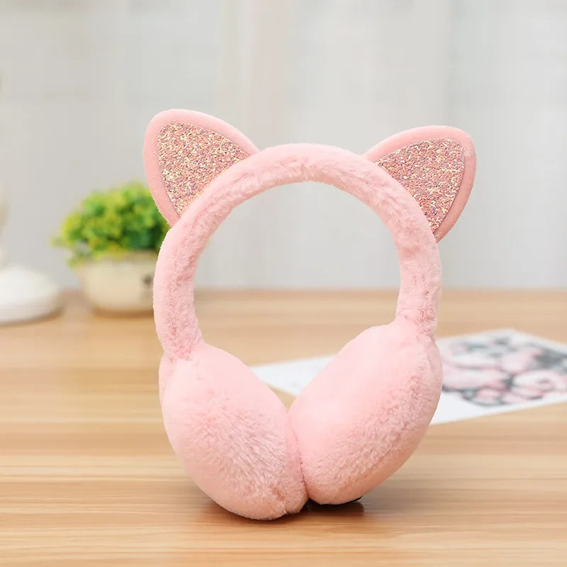 Playful Girls Ear Muffs Cold Protection Warm Hot Lovely Winter Warm Cat Ear Warmers Glitter Ears Plush Earmuffs for Women EZr02