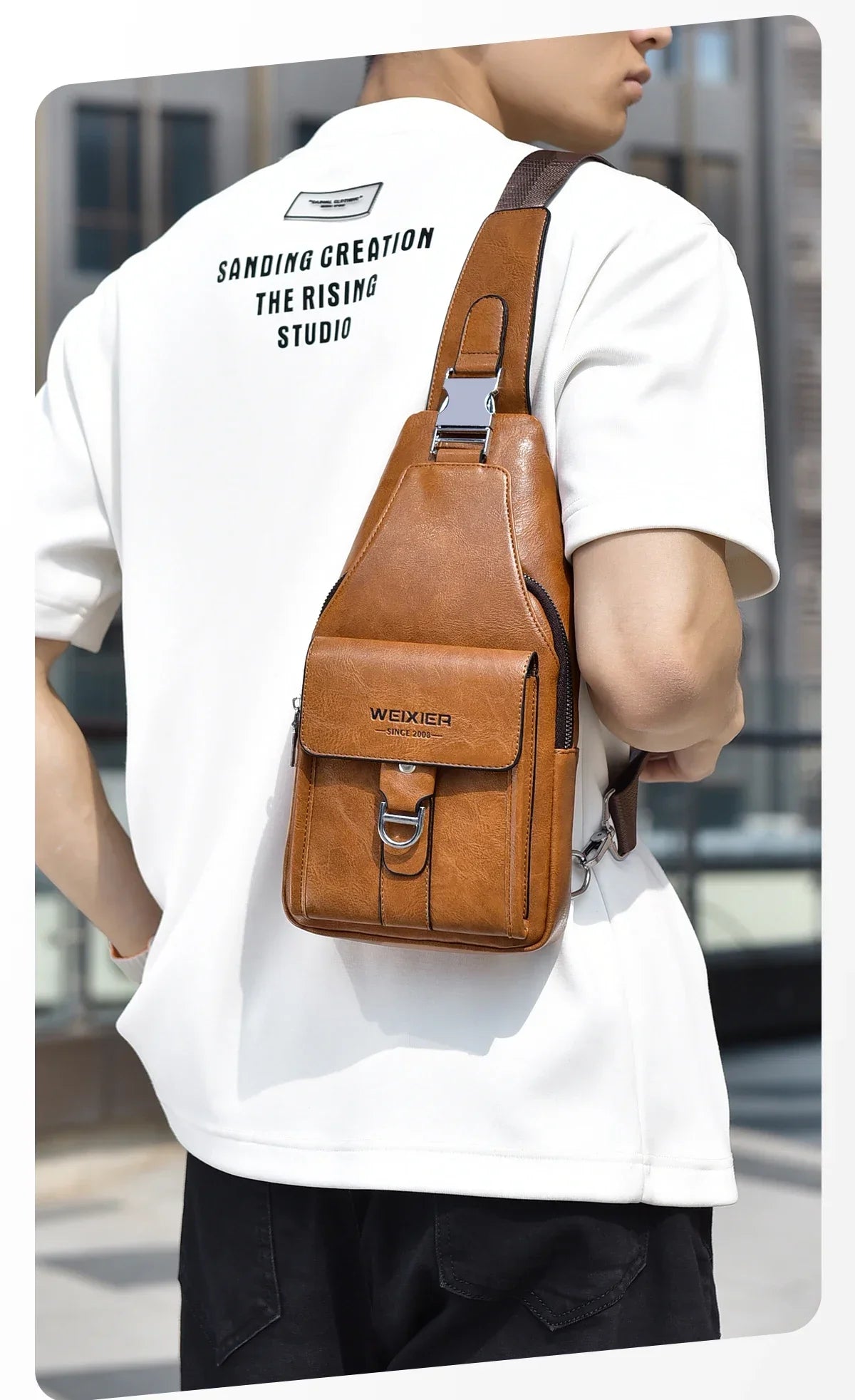 2026 New Men's Bag High Quality PU Leather Men's Chest Bag Simple Waterproof Single Shoulder Crossbody Bags Messenger Bag Gift