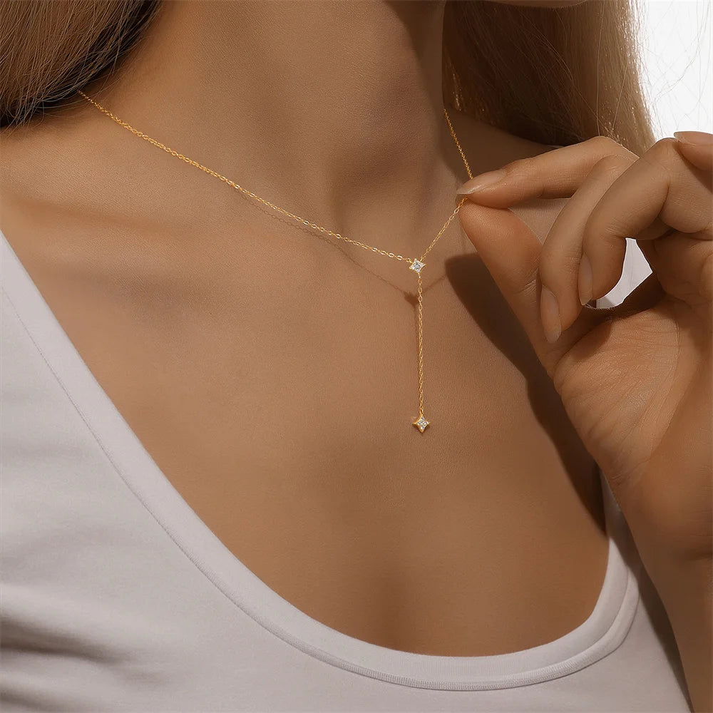 CANNER New 925 Sterling Silver Mini Zircon Pendant Necklaces Chain For Women Necklace Chains Fine Jewelry Gift Collares подвеска