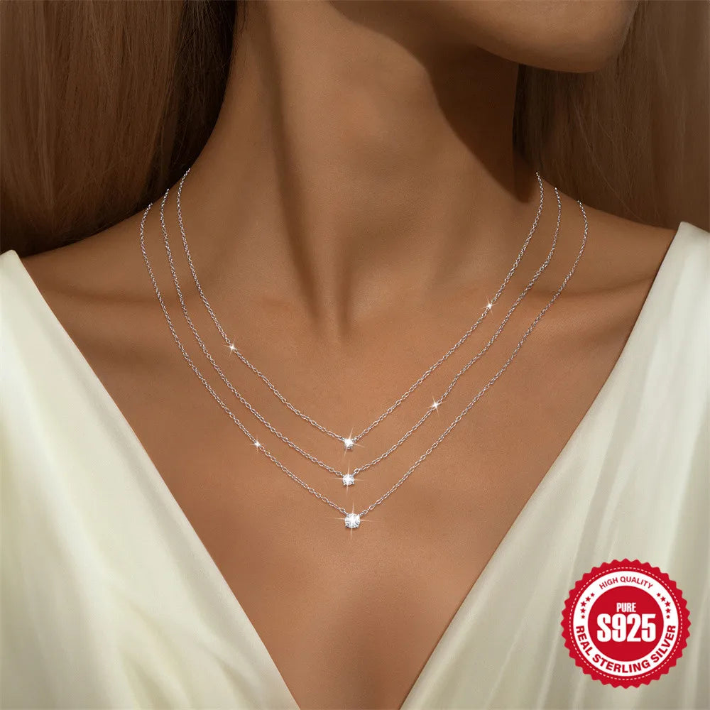 CANNER 2/3/4mm Moissanite Pendant Necklaces 925 Sterling Silver Necklace Chain For Women Ins 18K Gold Classic Minimalism Jewelry