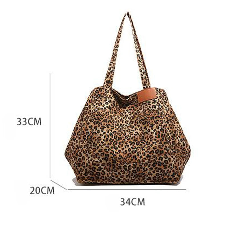 Vintage Leopard Print Women's Handbag Fashion Large Capacity Leopard Print Canvas Bag Underarm Bag Large Shopping Bag Women' Bag